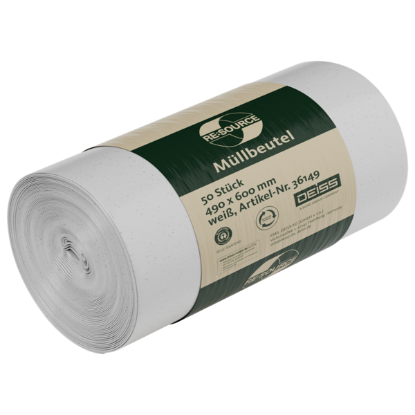 DEISS RE:SOURCE - Müllbeutel aus Recycling-LDPE 30 l aus mindestens 80 % Post-Consumer-Rezyklat mit Umweltzeichen Blauer Engel 50 Stück/Rolle