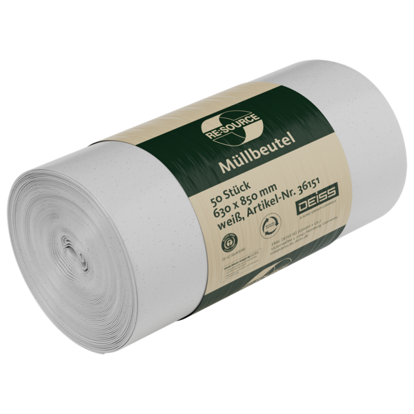DEISS RE:SOURCE - Müllbeutel aus Recycling-LDPE 80 l aus mindestens 80 % Post-Consumer-Rezyklat mit Umweltzeichen Blauer Engel 50 Stück/Rolle