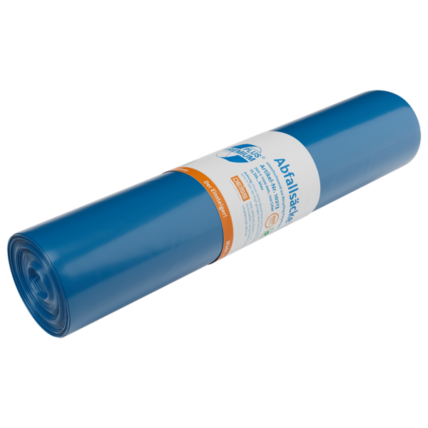 DEISS Der Einsteiger! PREMIUM PLUS ® 120 l - CO₂-KOMPENSIERT Abfallsäcke aus Recycling-LDPE, 700x1100 mm blau - 25 Stück/Rolle