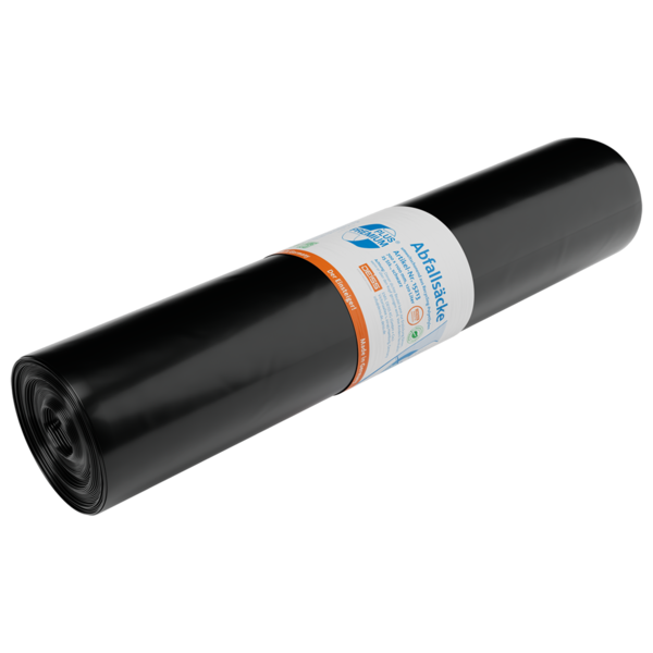 DEISS Der Einsteiger! PREMIUM PLUS ® 120l - CO₂-KOMPENSIERT Abfallsäcke aus Recycling-LDPE, 700x1100 mm schwarz  - 25 Stück/Rolle