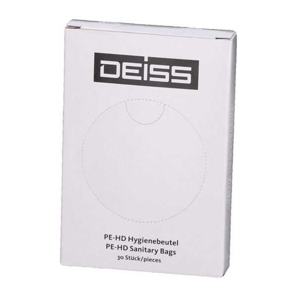 DEISS Hygienebeutel 80+70x230x0,011 mm weiss aus HDPE, 1A-Material 30 Stück/Spenderbox