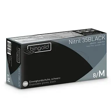 Bingold Nitril 35BLACK Einmalhandschuhe 100 Stück/Box, schwarz, puderfrei, unsteril, Medizinprodukt Klasse I, PSA-Kategorie III