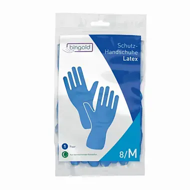Bingold Schutzhandschuhe Latex, Mehrweghandschuhe blau, 1 Paar, Beflockung innen aus 100% Baumwolle, Länge 290mm,  PSA-Kategorie III