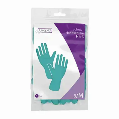 Bingold Schutzhandschuhe Nitril, Mehrweghandschuhe grün, 1 Paar, Beflockung innen aus 100% Baumwolle, Länge 330mm,  PSA-Kategorie III