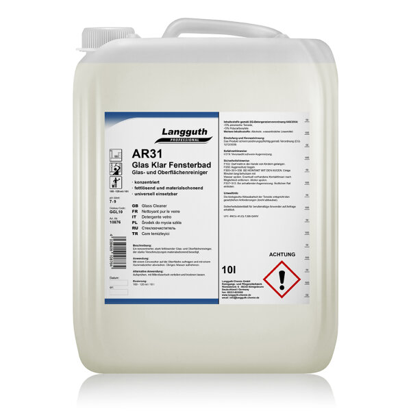 Langguth Chemie AR31 Glas Klar Fensterliquid 10 l