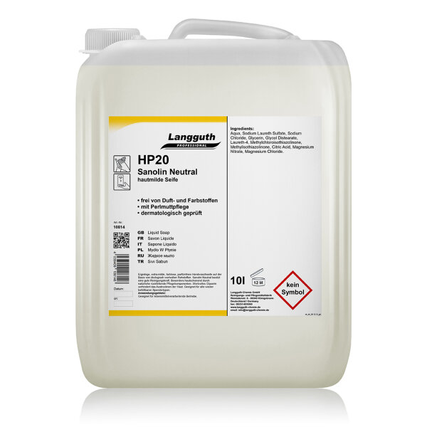 Langguth Chemie HP20 Sanolin Neutral ohne Parfüm 10 l