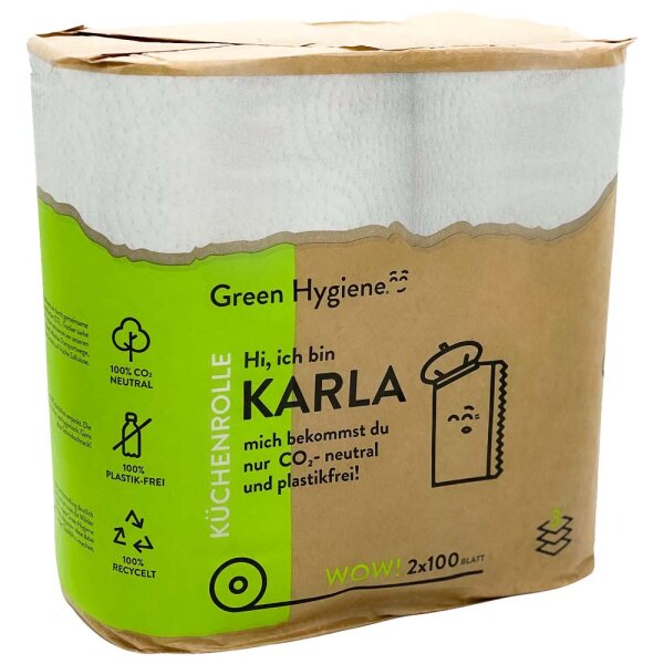 Green Hygiene KARLA Küchenrollen, 3-lagig, 100 Blatt, 18x2 Rollen