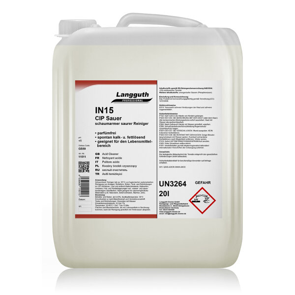 Langguth Chemie IN15 CIP Sauer 20 l Industriereiniger
