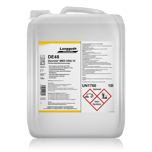 Langguth Chemie DE48 Desmila® MED HSQ 10 (10-fach Konzentrat) Flächendesinfektionsreiniger 10 l